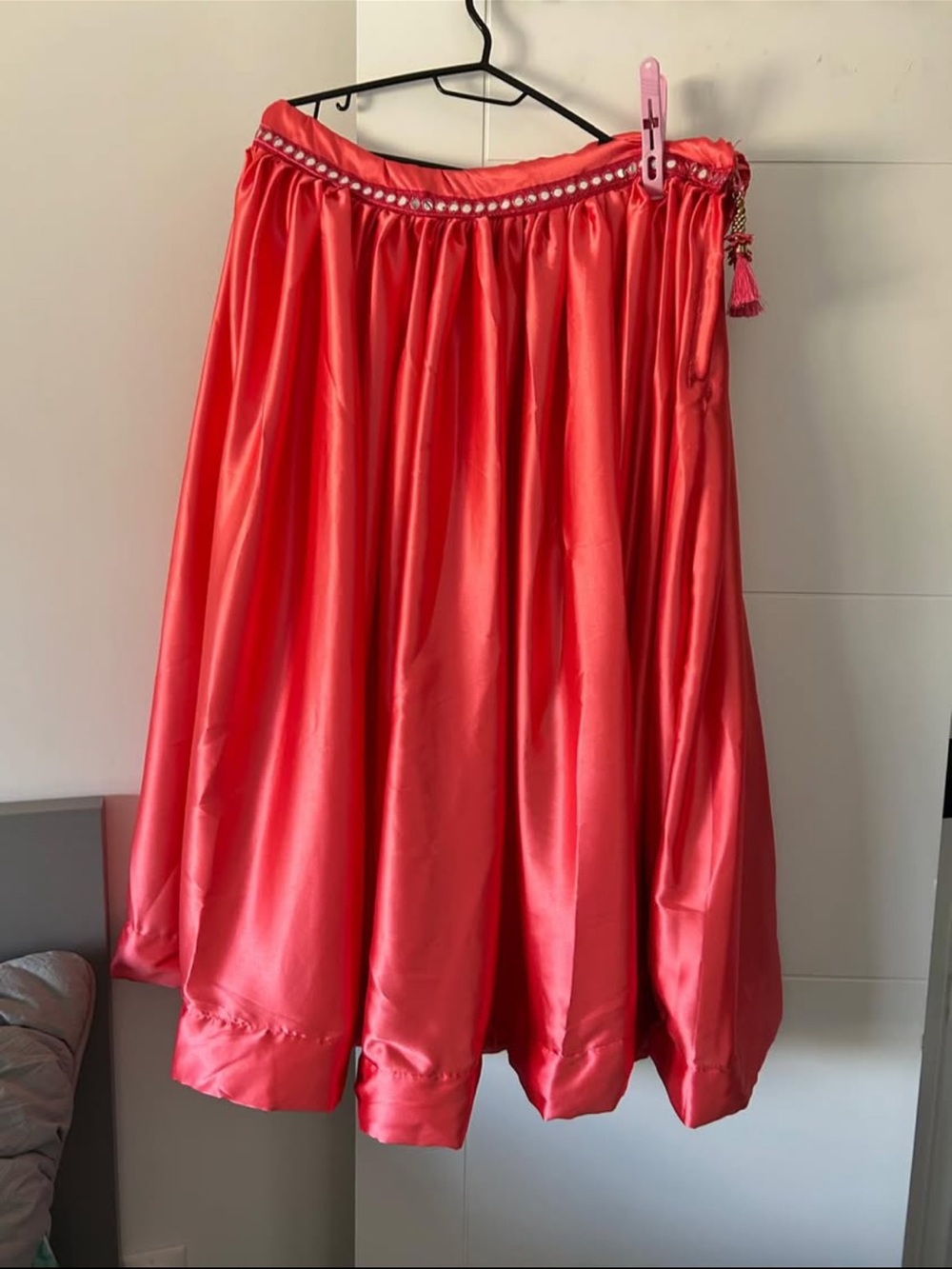 Satin Gathered Red Women's Skirt